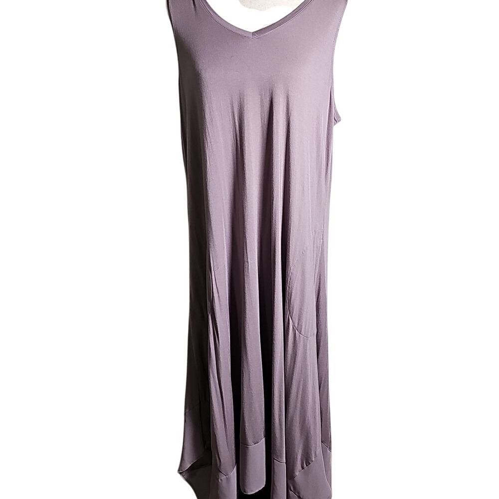 LOGO Muted Purple Sleeveless Tank Dress Asymmetrical Hem with chiffon at bottom